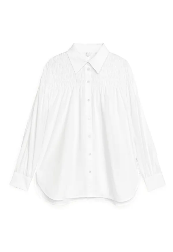 Lyocell Blend Smock Shirt - White
