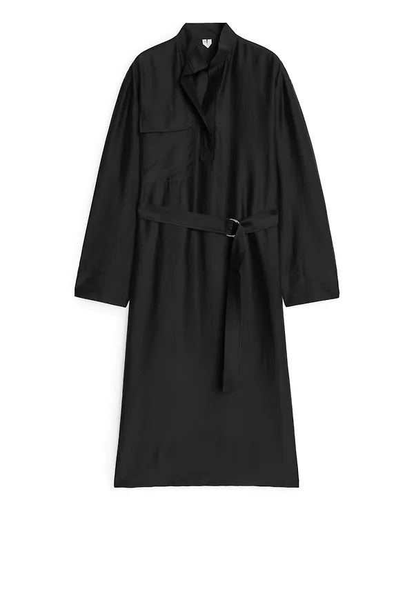 Lyocell Nylon Belted Dress - Black