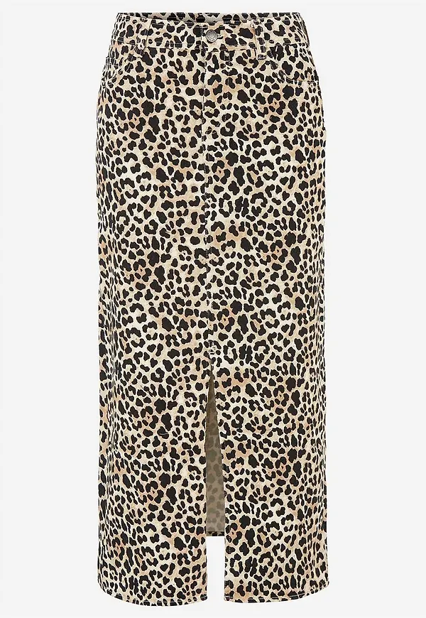 Lång, leopardmönstrad twillkjol
