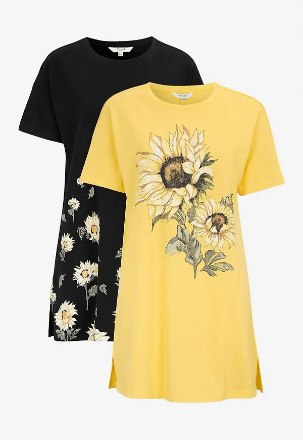 Lång, mönstrad t-shirt 2-pack