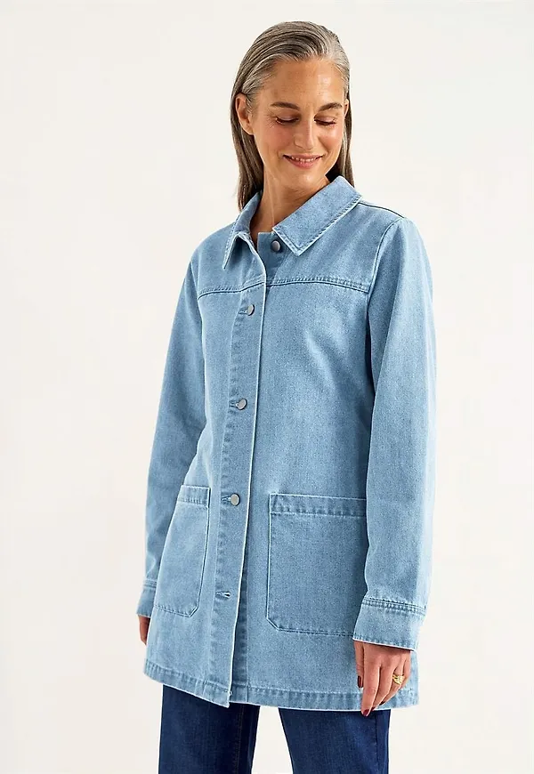 Lång jeansjacka med knytband