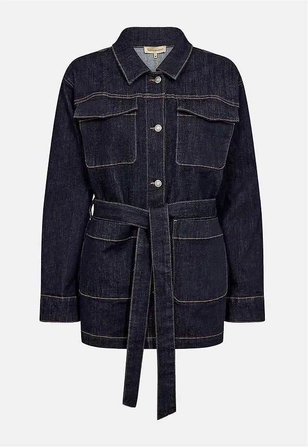 Lång jeansjacka med knytband