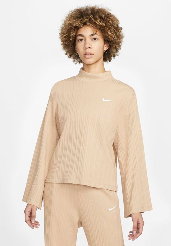 Långärmad, ribbstickad tröja Nike Sportswear för kvinnor - Brun