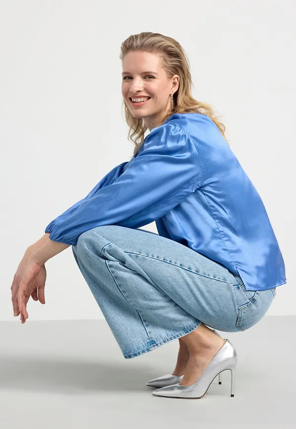 Långärmad blus i sidenblandning