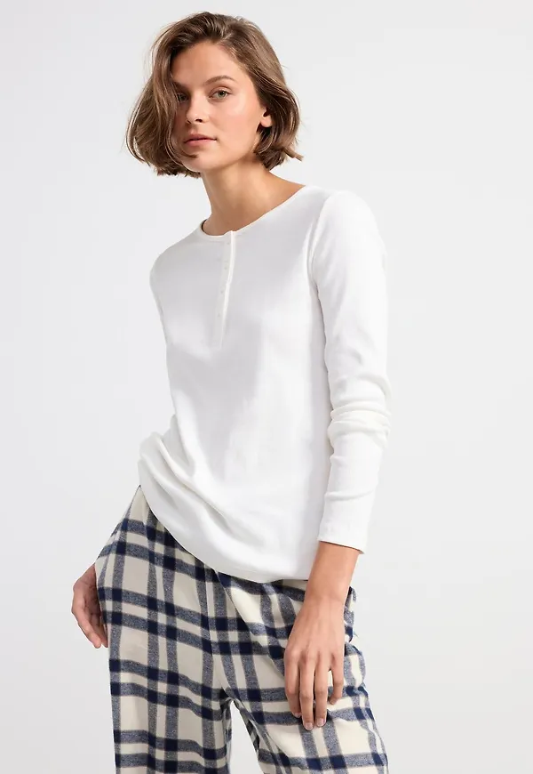 Långärmad ribbad pyjamastopp