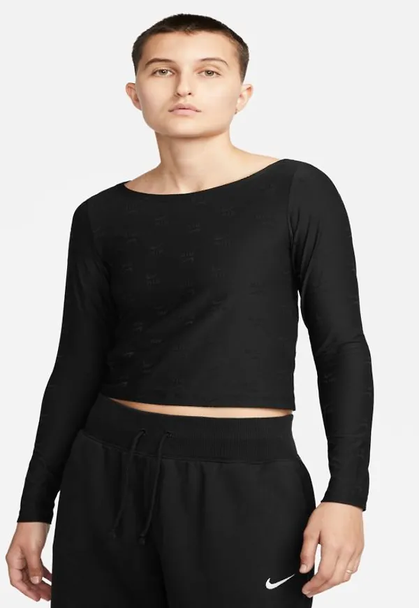 Långärmad tröja Nike Air med heltäckande tryck för kvinnor - Svart