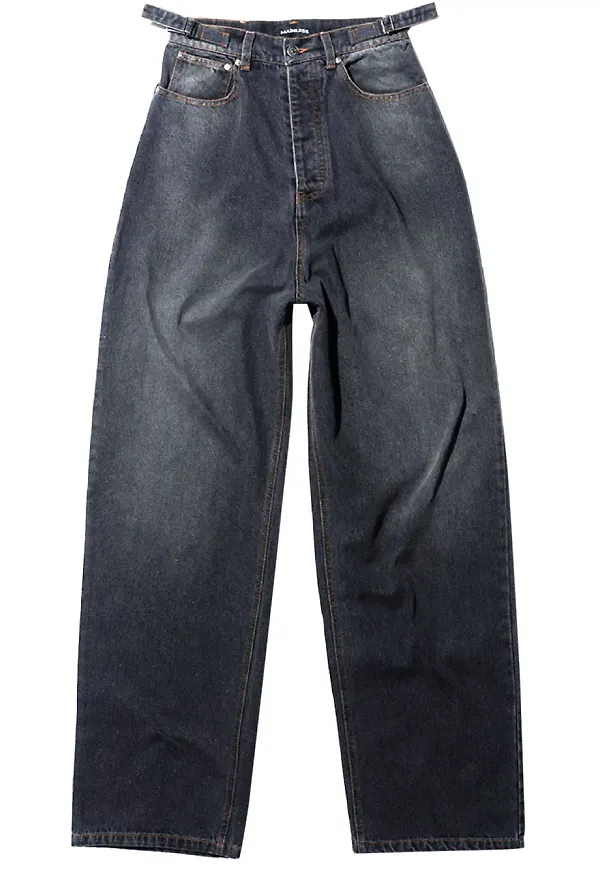 Mainless jeans med vida ben - Grå