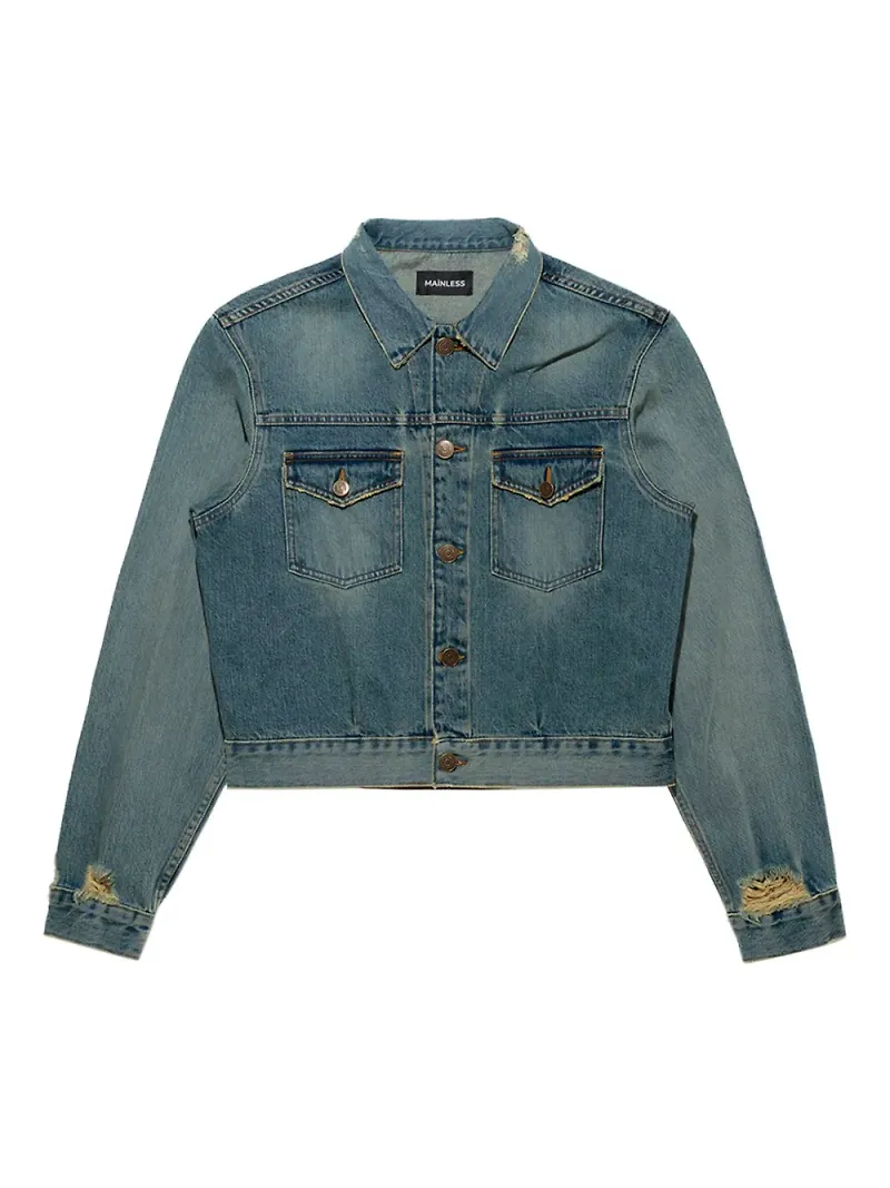 Mainless jeansjacka med slitning - Blå