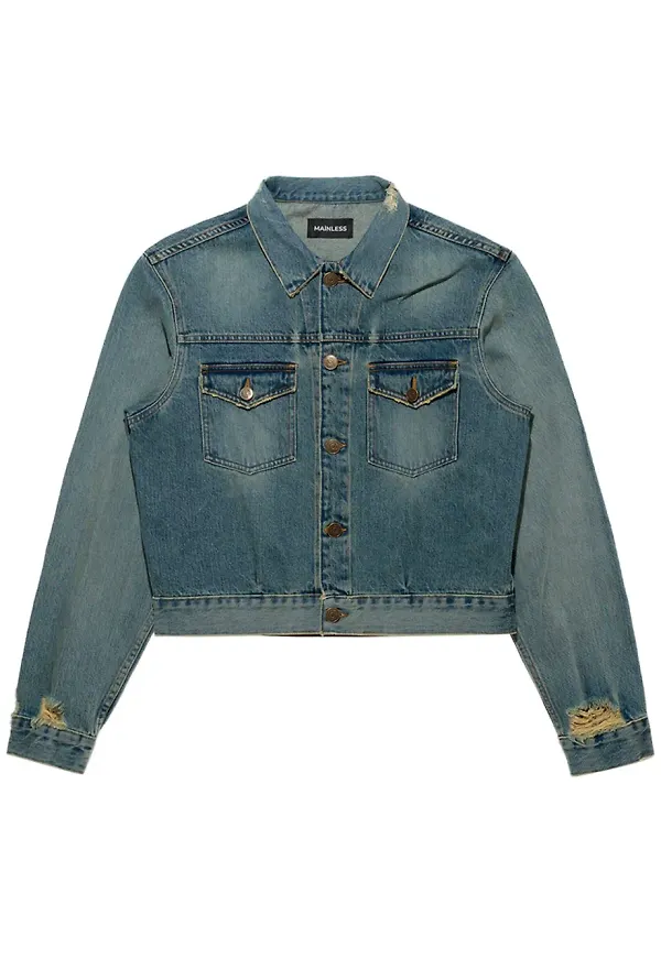 Mainless jeansjacka med slitning - Blå