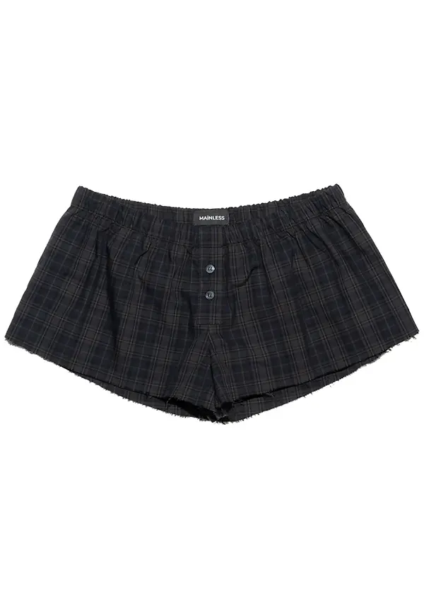 Mainless skotskrutiga shorts med knapp - Blå