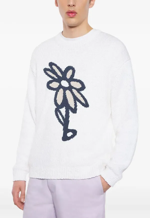 Maison Kitsuné intarsiastickad tröja med prästkrage - Vit