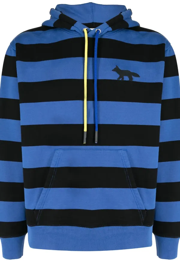 Maison Kitsuné randig hoodie - Blå