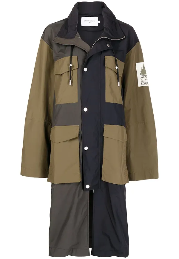 Maison Kitsuné trenchcoat med paneler och fickor - Grön