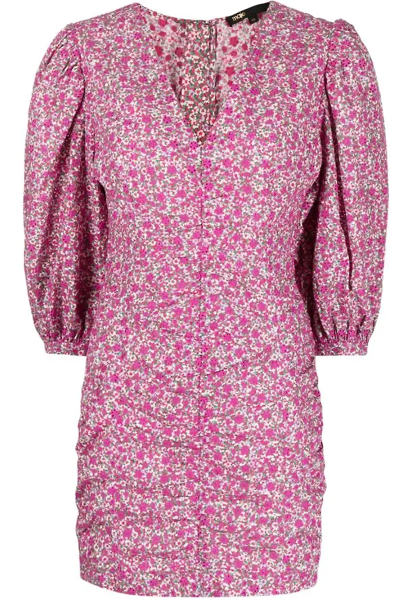 Maje blommig klänning med puffärmar - Rosa