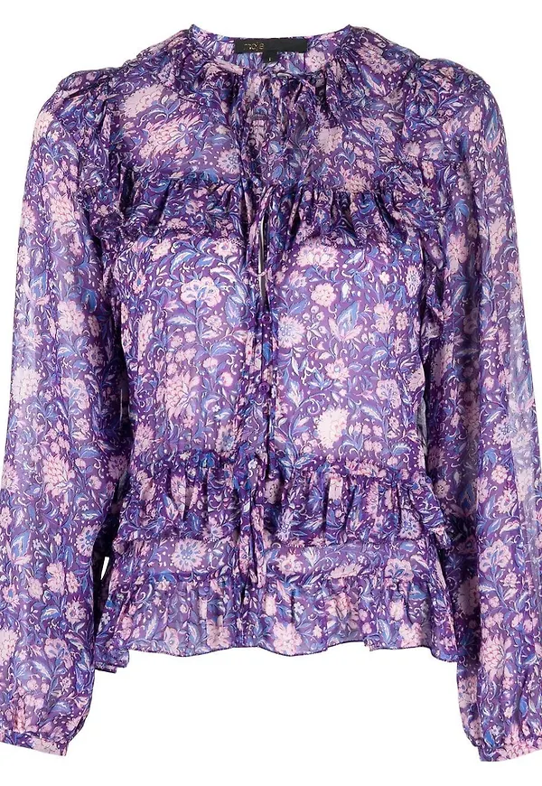 Maje blommig volangblus - Lila