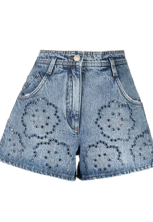Maje jeansshorts med strass - Blå
