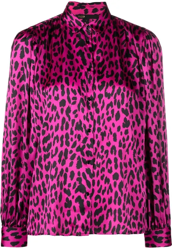 Maje leopardmönstrad blus med knäppning - Rosa