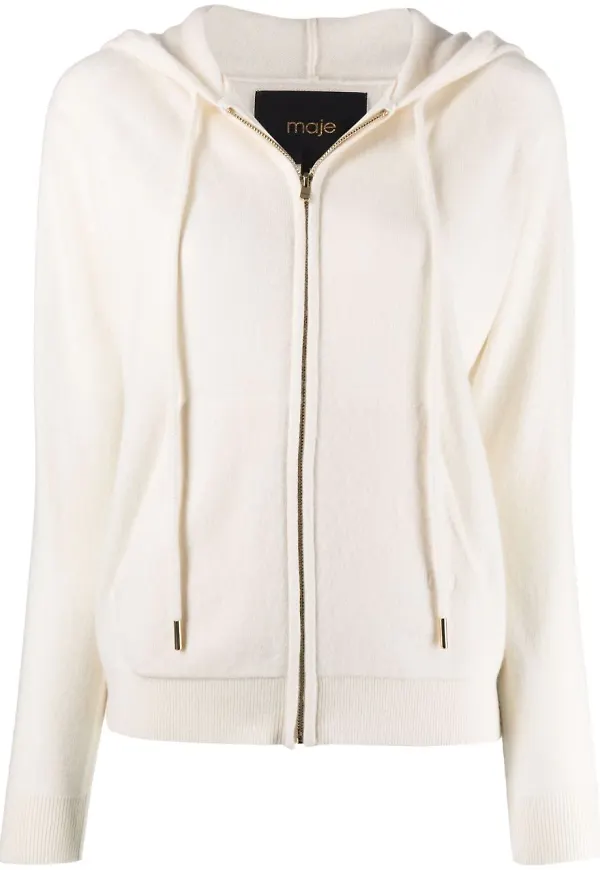 Maje stickad hoodie med dragkedja - Vit