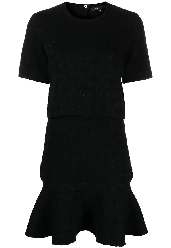 Maje stickad miniklänning med peplum - Svart