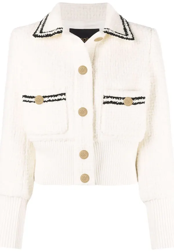 Maje tweedjacka med randig kant - Vit