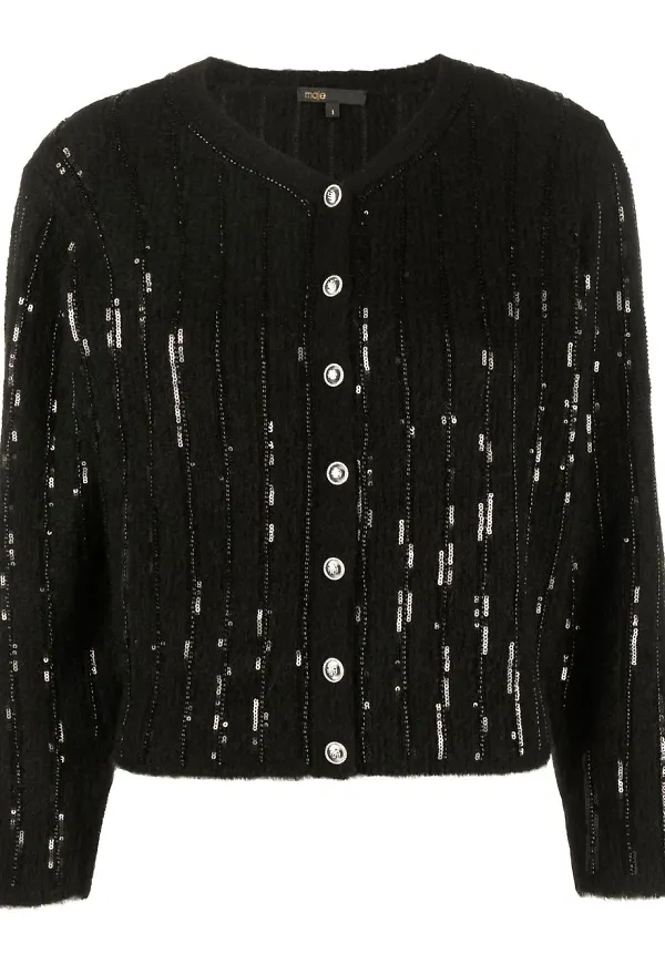 Maje utsmyckad v-ringad kofta - Black
