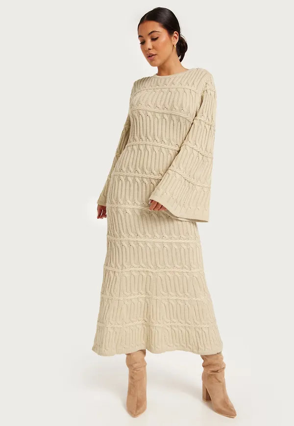 Malina - Beige - Elinne cable knitted maxi dress