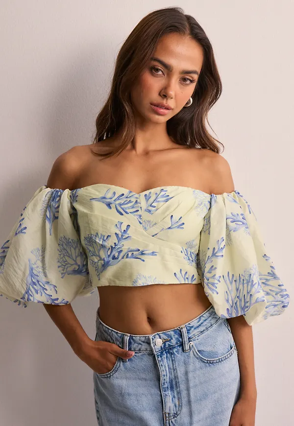 Malina - Blommig - Amira draped off shoulder top