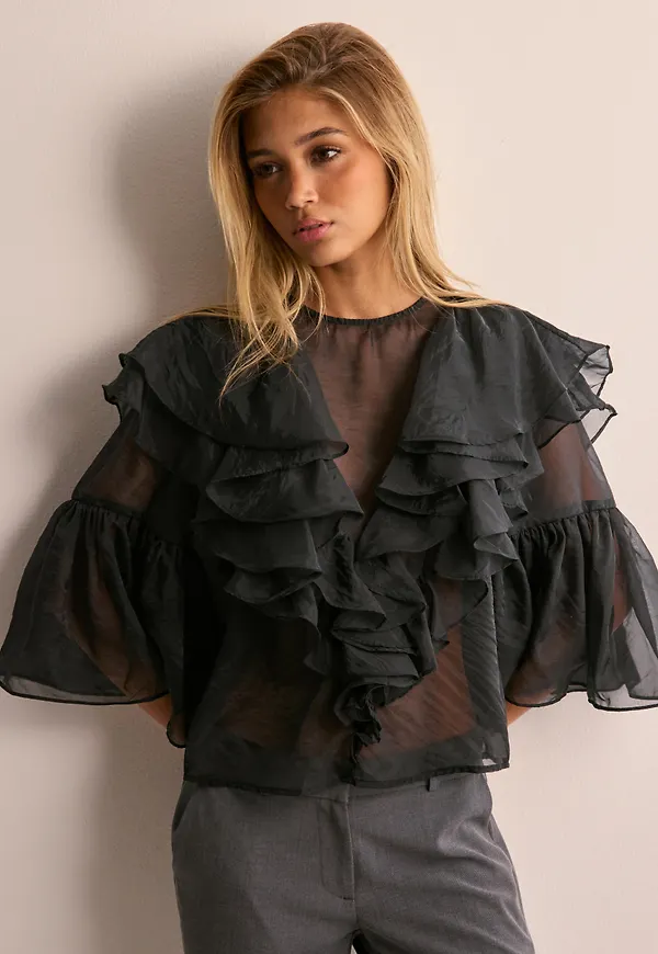 Malina - Svart - Alexia organza frill blouse