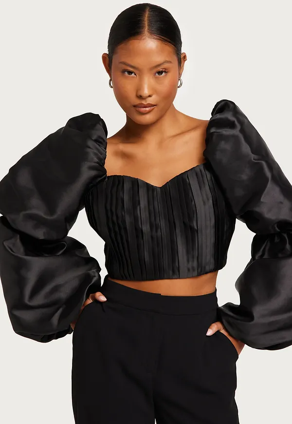 Malina - Svart - Hannah pouf sleeve cropped top
