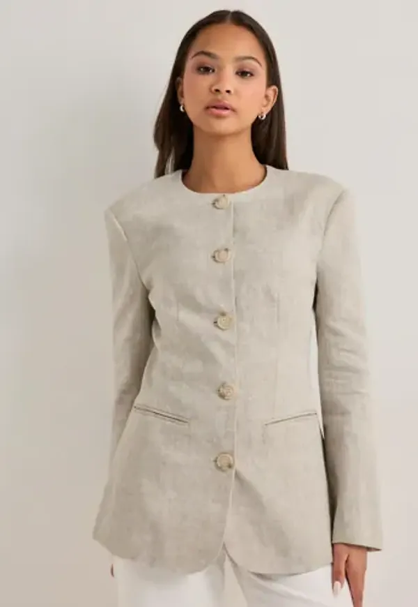 Malina - Beige - Carol Fitted Round Neck Linen