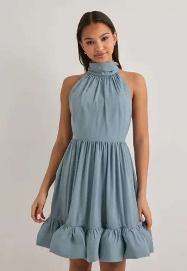 Malina - Blå - Fern halterneck ruffled mini dress