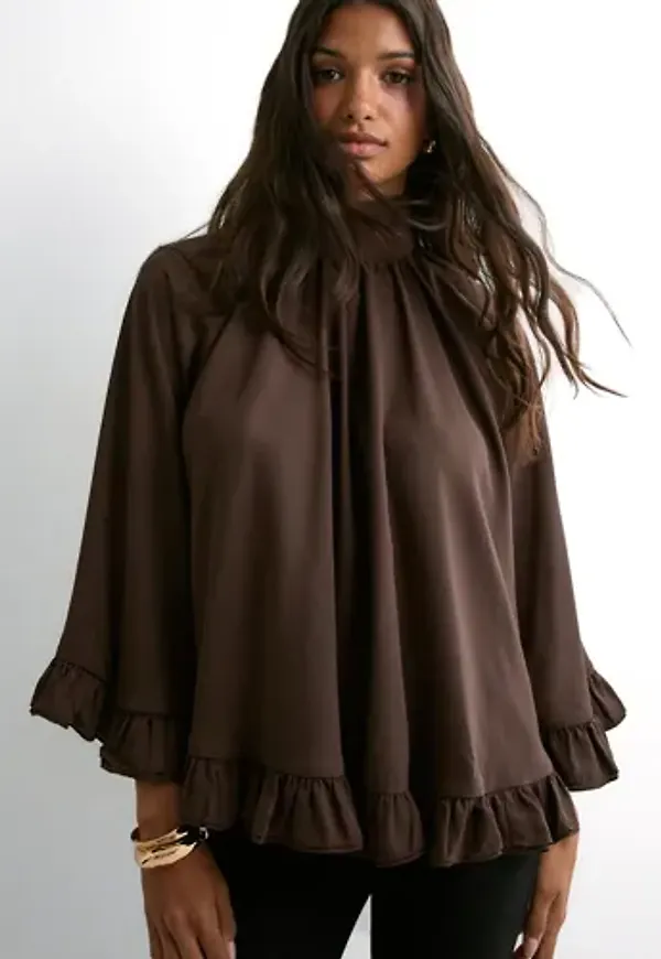 Malina - Brun - Esti Chiffon Cape Blouse