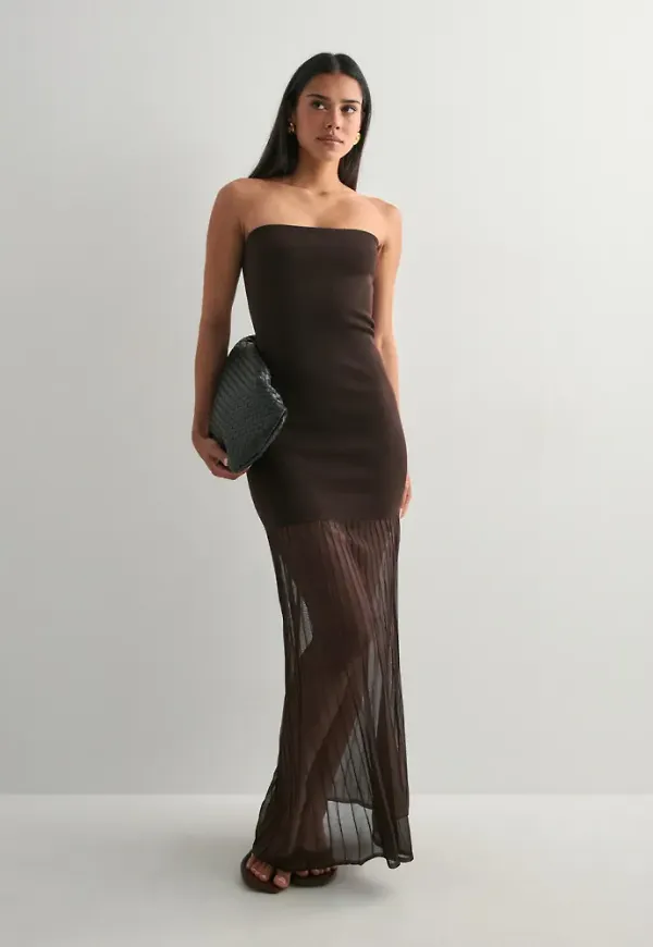 Malina - Brun - Isola Drop Waist Sheer Knitted dress
