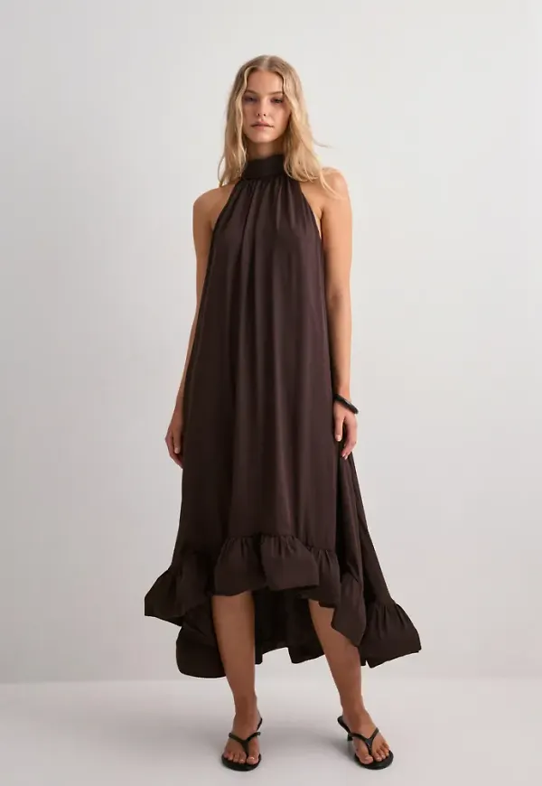 Malina - Brun - Sabrina halterneck ruffled maxi dress