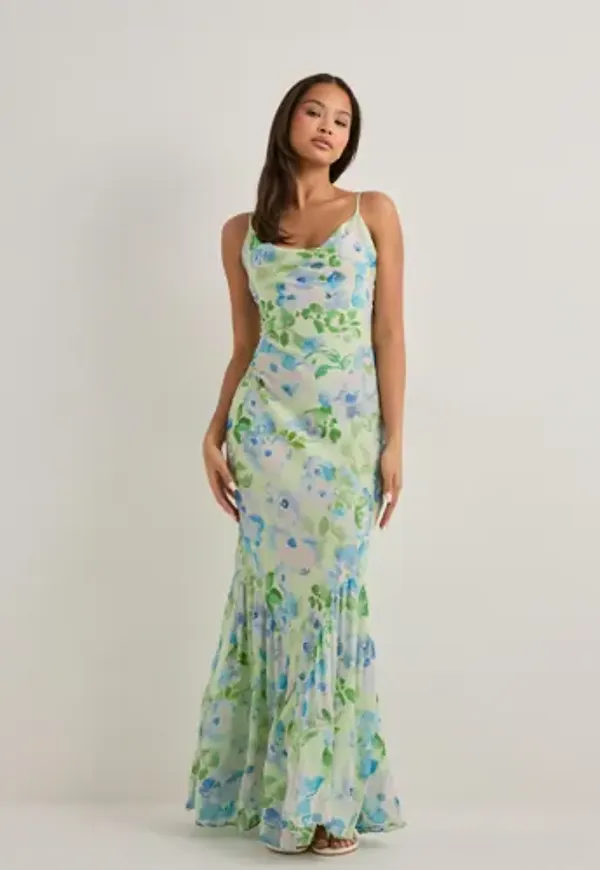 Malina - Grön - Amaia Silk Blend Chiffon Maxi