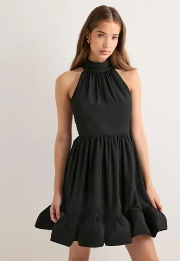 Malina - Svart - Fern Halterneck Ruffled Mini Dress