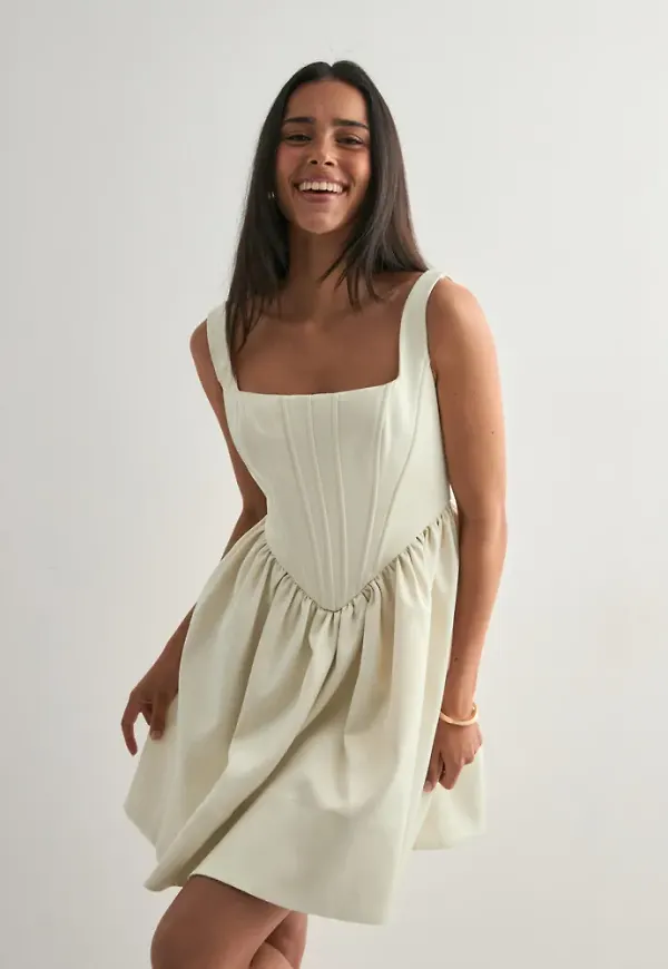 Malina - Vit - Livia Drop Waist Mini Dress