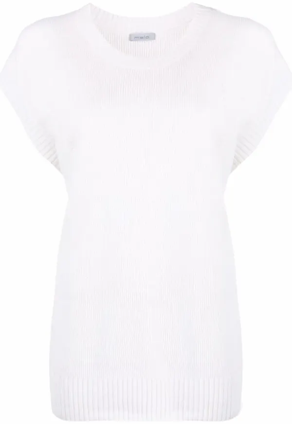Malo ribbstickad t-shirt i kashmir - Vit