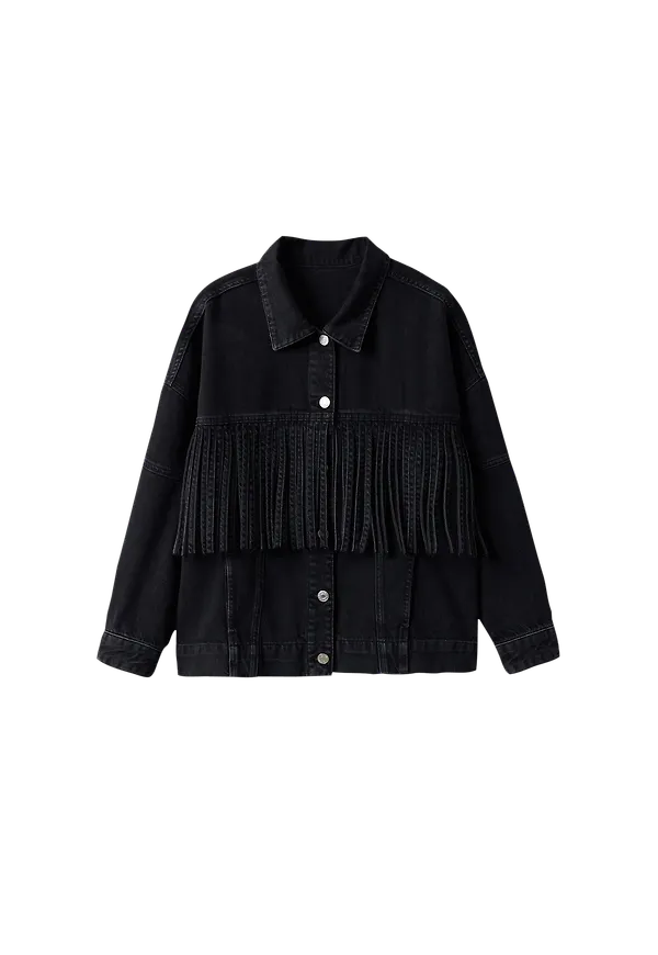 Mango - Jeansjacka Flecos - Svart