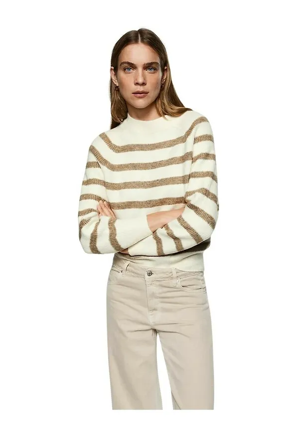 Mango - Stickade tröjor & koftor - Beige - Dam - Storlek: L,Xs