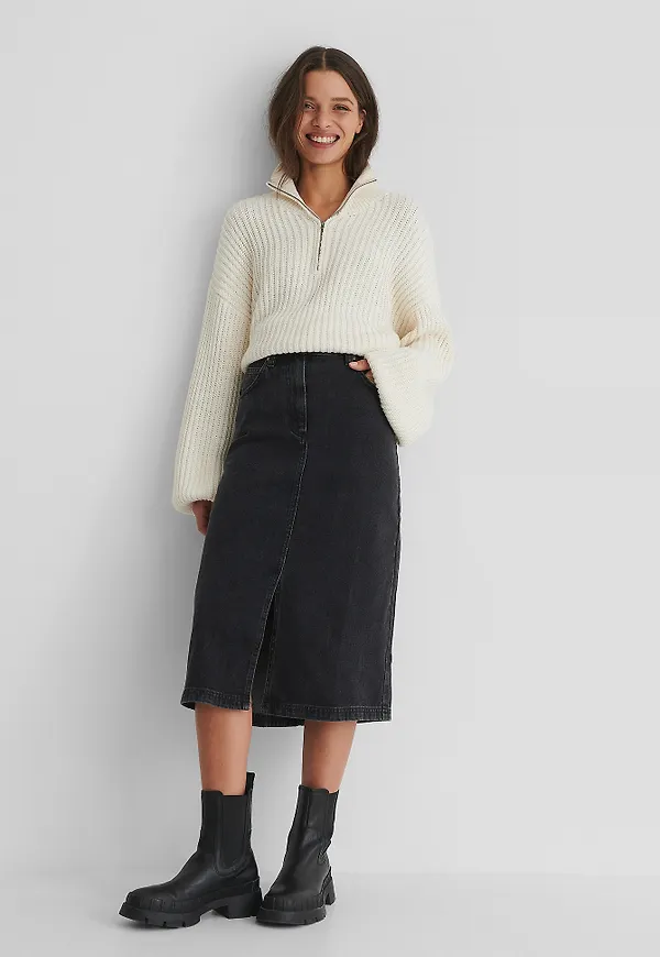 MANGO Bay Denim Skirt - Black