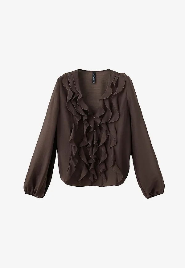 Mango - Blus Blouse Volan - Brun