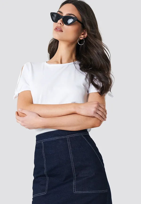 MANGO Bows Sleeve T-Shirt - White