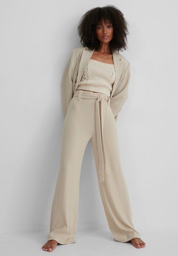 MANGO Byxor Med Hög Midja - Beige