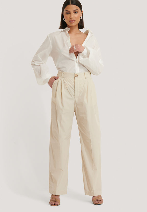 MANGO Lösa Byxor Med Sydda Veck - Beige