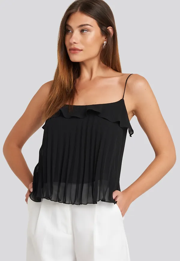 MANGO Plis Top - Black