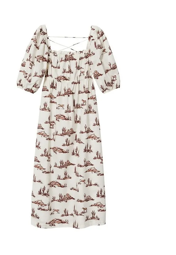 Mango Printed cotton dress Beige, Dam