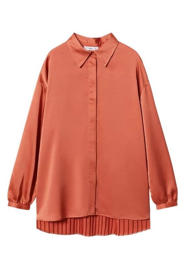 Mango Satin pleated blouse Orange, Dam