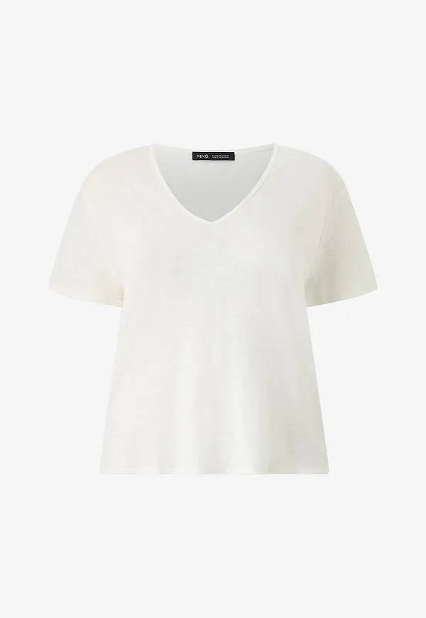 Mango - T-shirt Linito - Vit