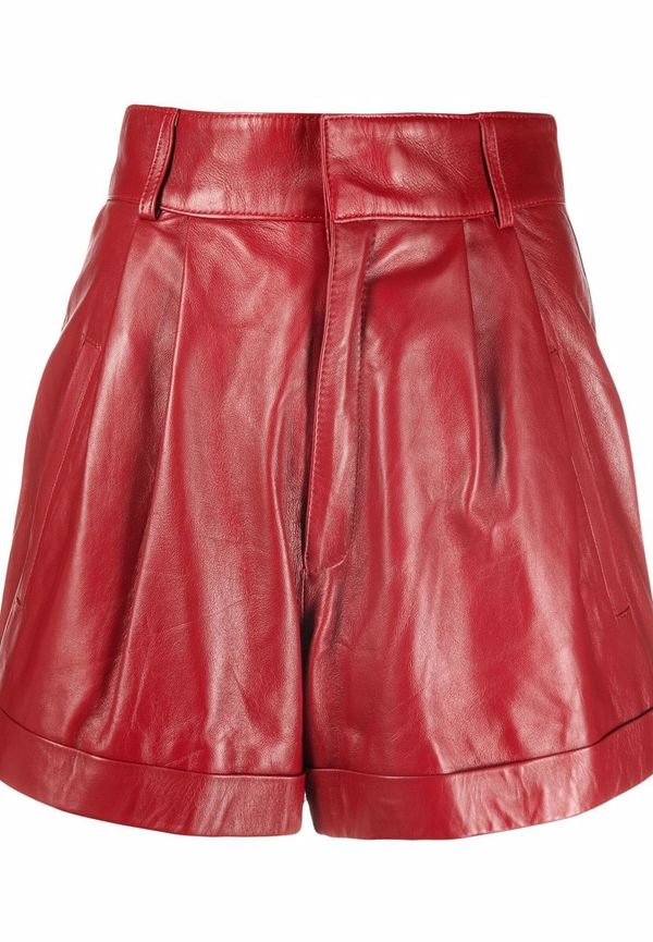 Manokhi lädershorts med plisserad detalj - Röd